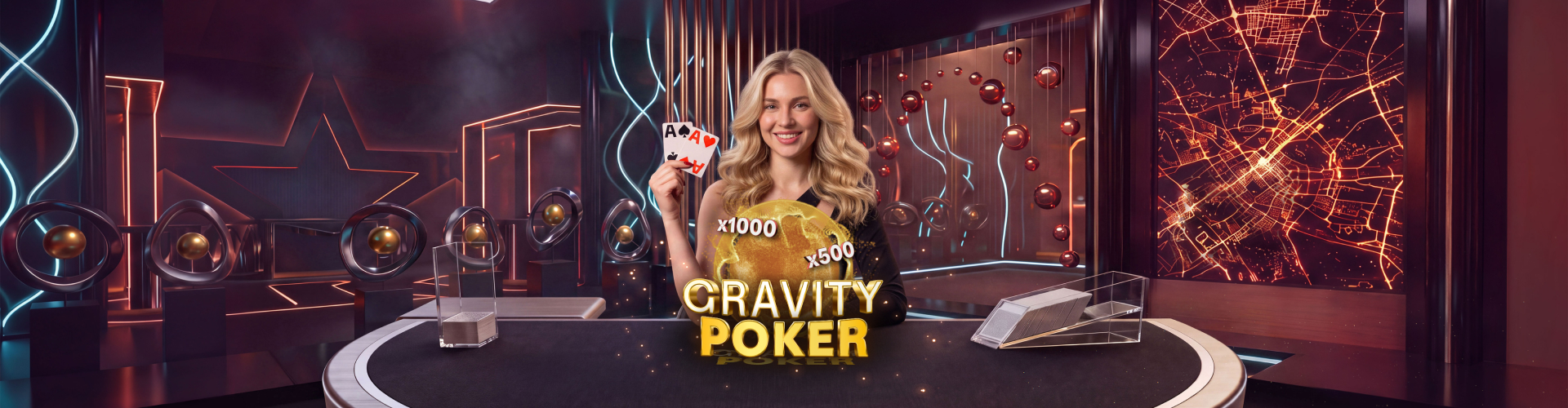 Gravity Poker live casino game by ICONIC21 featuring Texas Hold'em gameplay and multiplier rewards